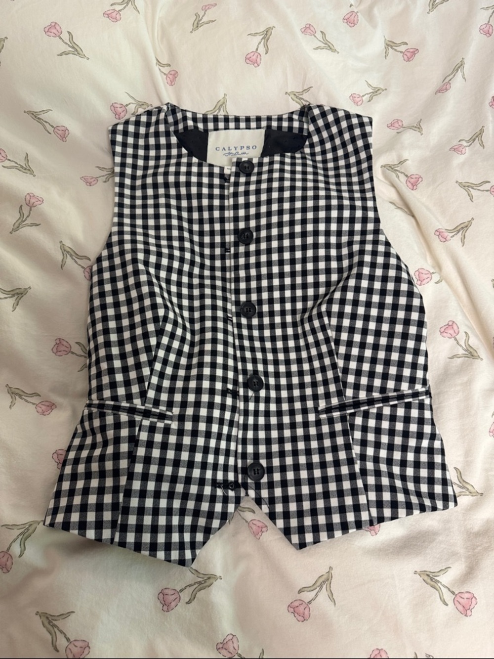 Black & White Gingham Button Vest